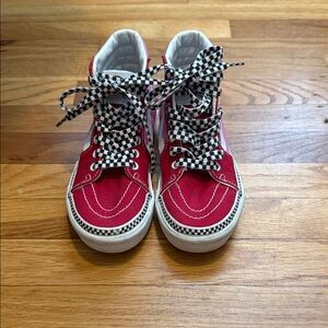 Vans Red Kids Sneakers with Checkered Laces